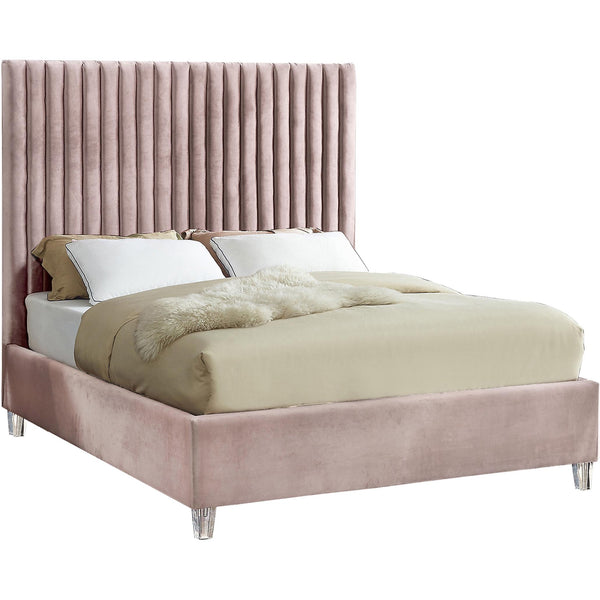 Meridian Candace Pink Velvet Queen Bed IMAGE 1