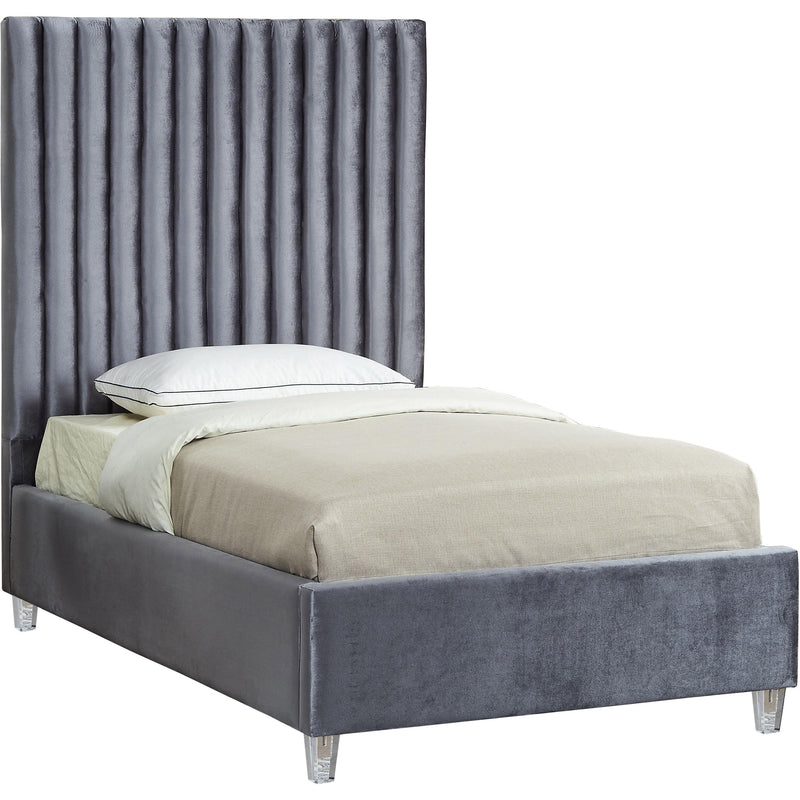 Meridian Candace Grey Velvet Twin Bed IMAGE 1