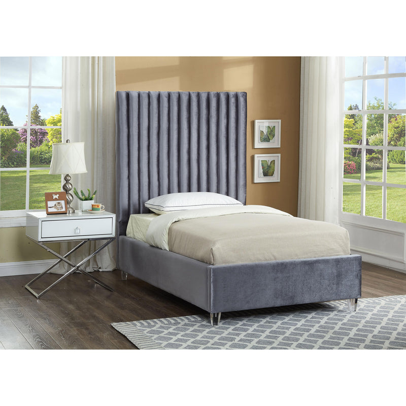 Meridian Candace Grey Velvet Twin Bed IMAGE 2