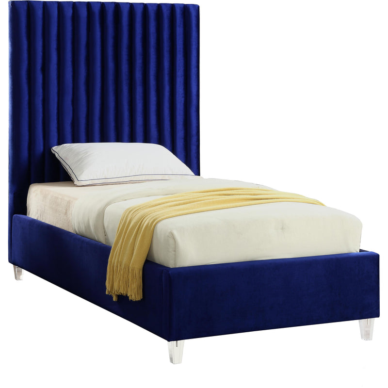 Meridian Candace Navy Velvet Twin Bed IMAGE 1