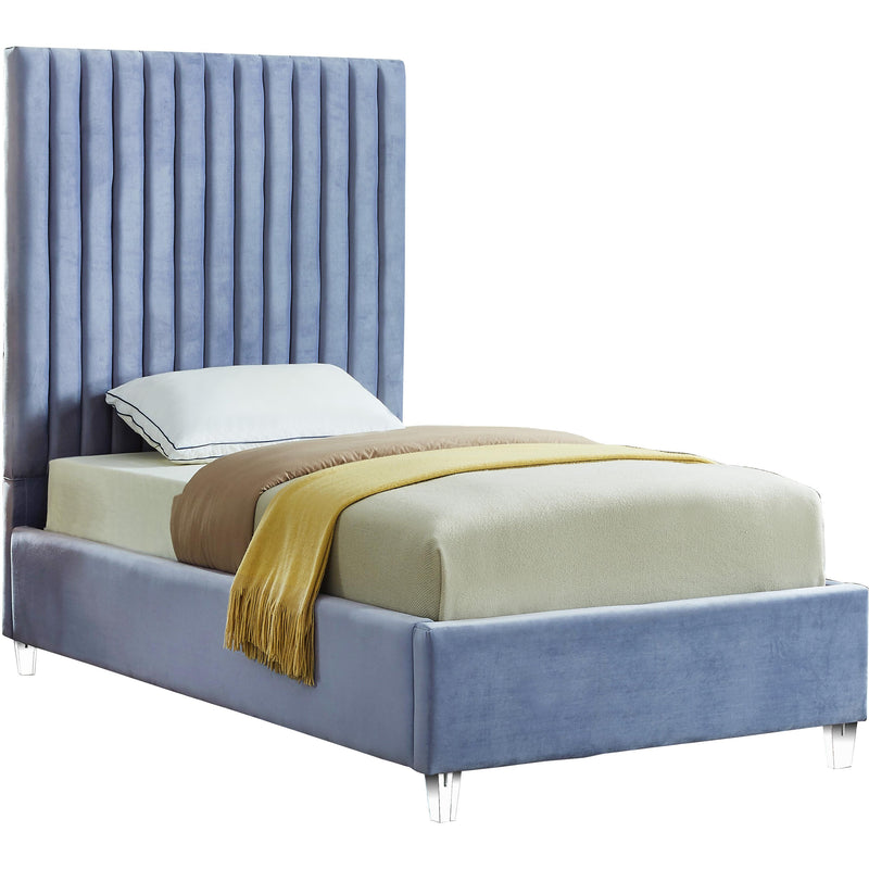 Meridian Candace Sky Blue Velvet Twin Bed IMAGE 1