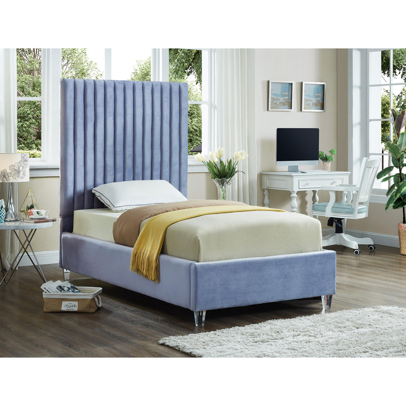 Meridian Candace Sky Blue Velvet Twin Bed IMAGE 3