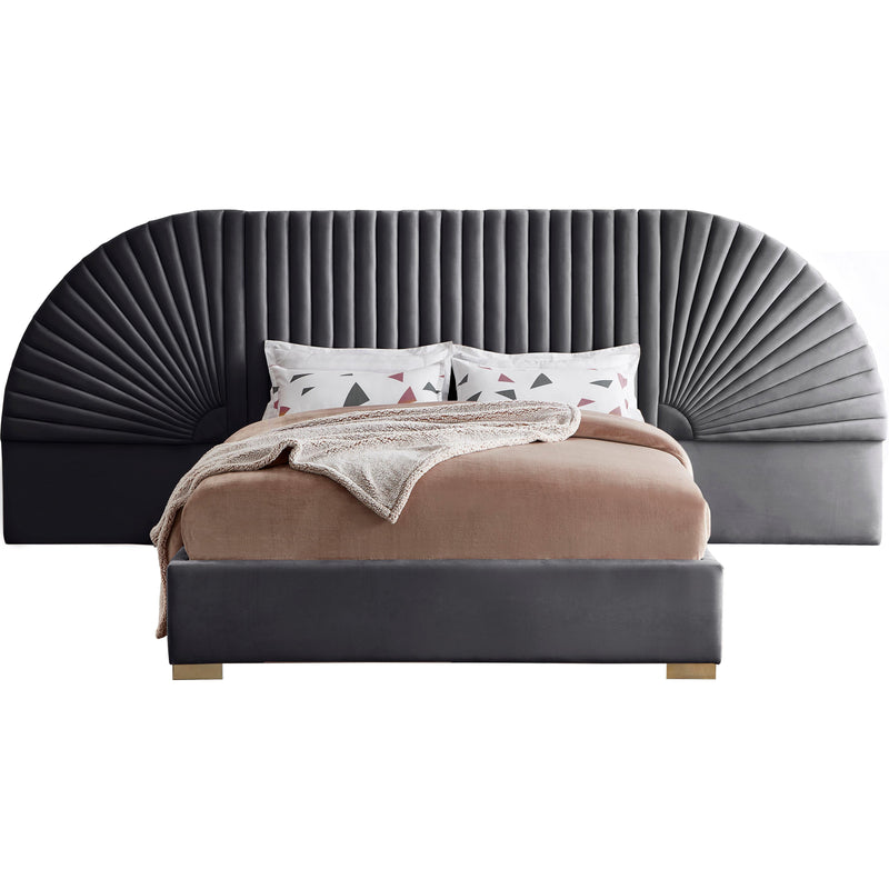 Meridian Cleo Grey Velvet Queen Bed (3 Boxes) IMAGE 1