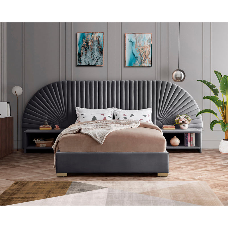 Meridian Cleo Grey Velvet Queen Bed (3 Boxes) IMAGE 4