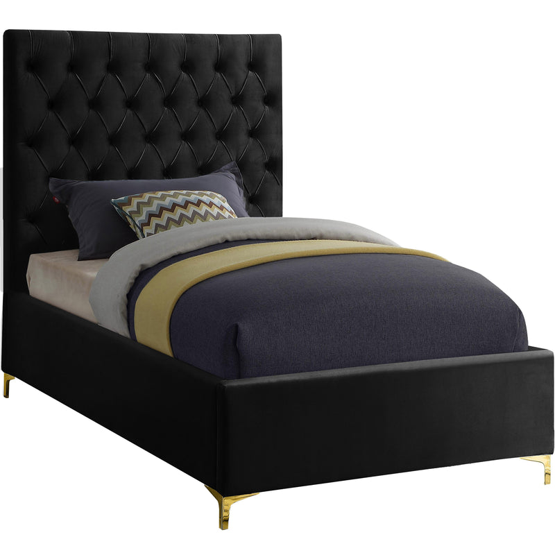 Meridian Cruz Black Velvet Twin Bed IMAGE 1