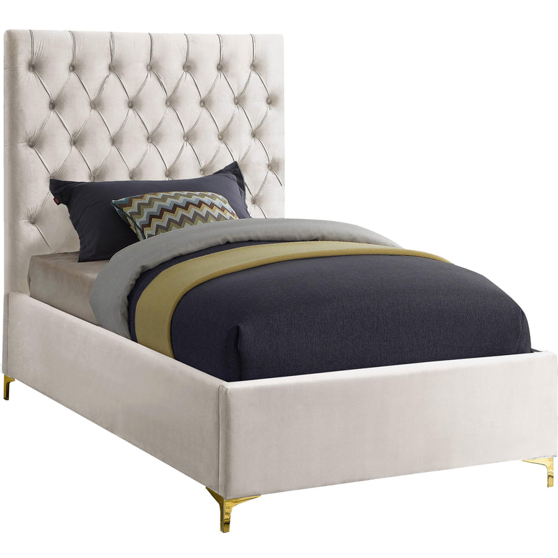 Meridian Cruz Cream Velvet Twin Bed IMAGE 1