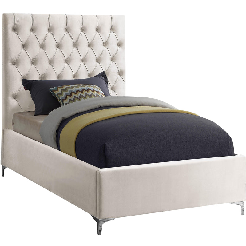 Meridian Cruz Cream Velvet Twin Bed IMAGE 2