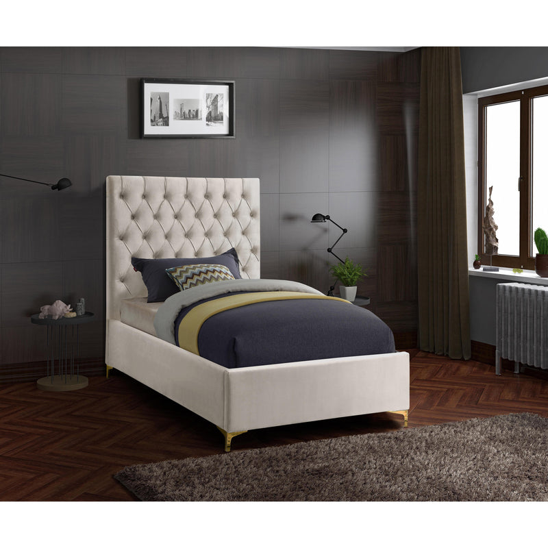 Meridian Cruz Cream Velvet Twin Bed IMAGE 3