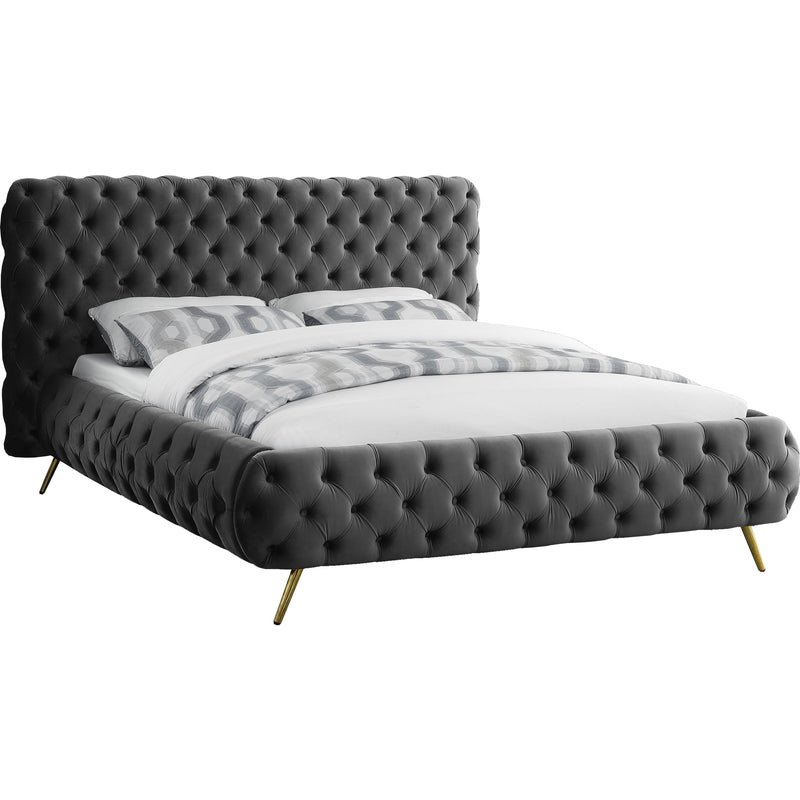 Meridian Delano Grey Velvet Queen Bed IMAGE 1