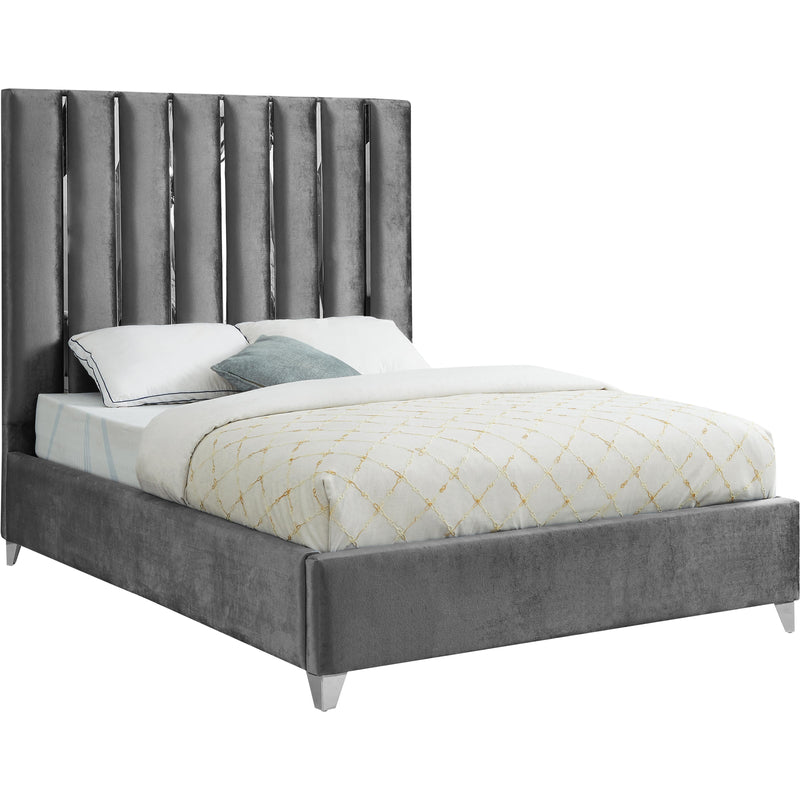 Meridian Enzo Grey Velvet Queen Bed IMAGE 1