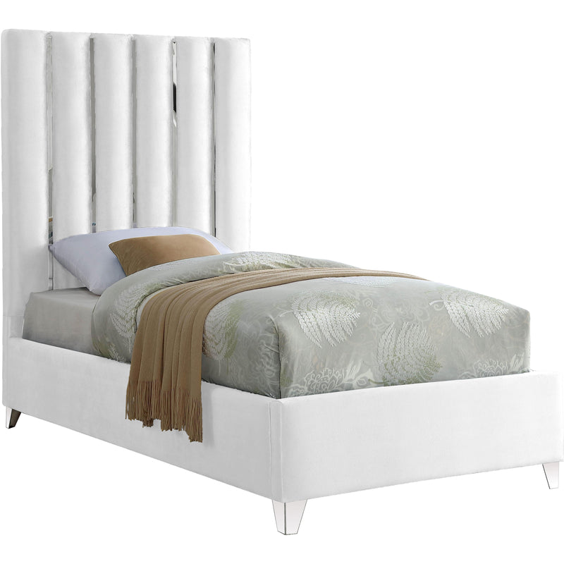 Meridian Enzo White Velvet Twin Bed IMAGE 1