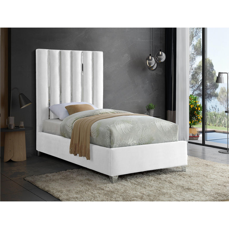 Meridian Enzo White Velvet Twin Bed IMAGE 2