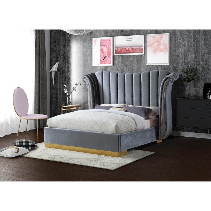 Meridian Flora Grey Velvet Queen Bed (3 Boxes) IMAGE 2