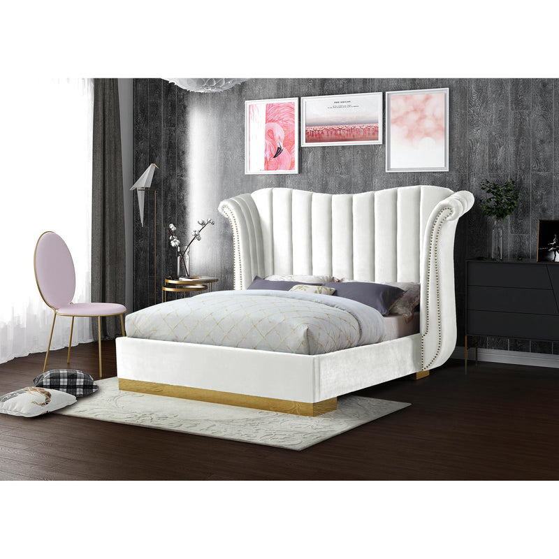 Meridian Flora White Velvet Queen Bed (3 Boxes) IMAGE 2