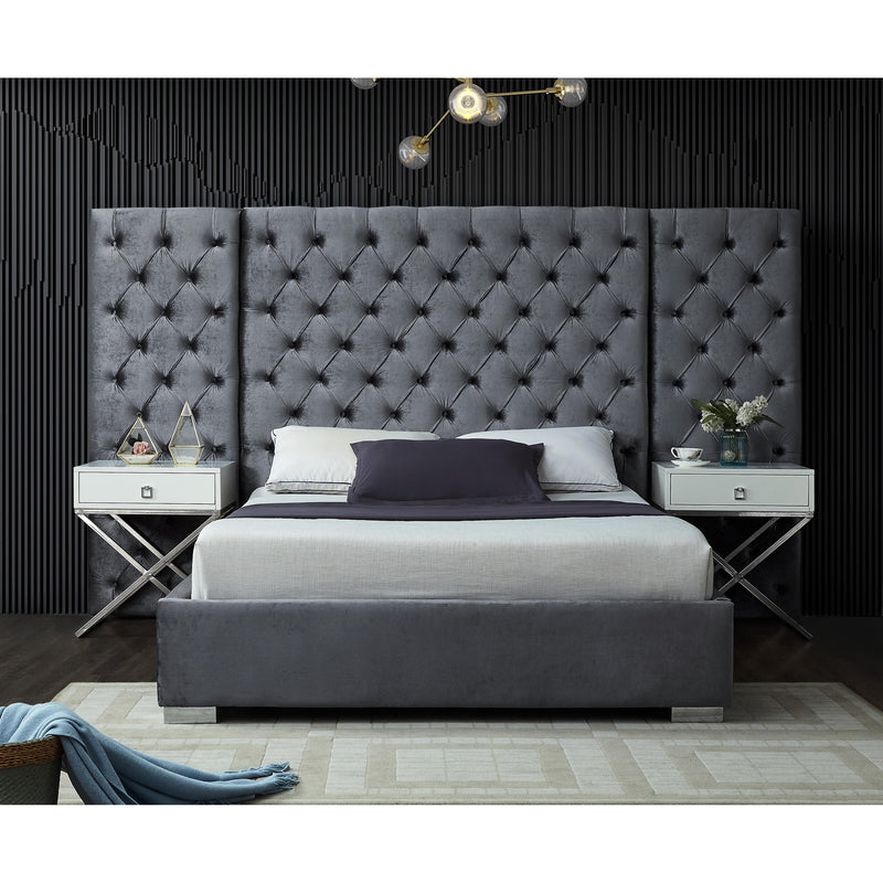 Meridian Grande Grey Velvet Queen Bed (3 Boxes) IMAGE 2