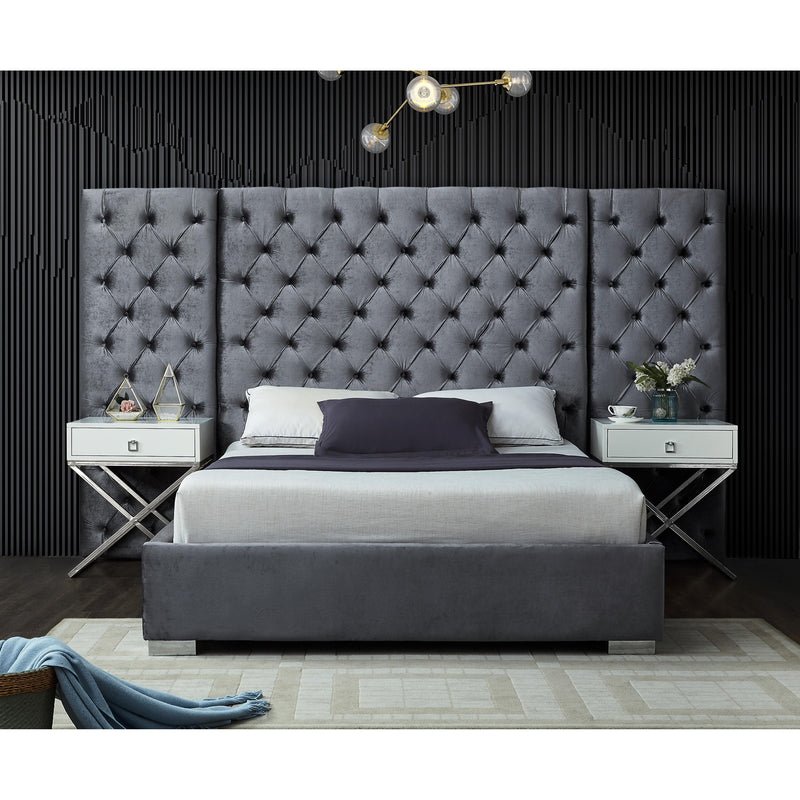 Meridian Grande Grey Velvet King Bed (3 Boxes) IMAGE 2