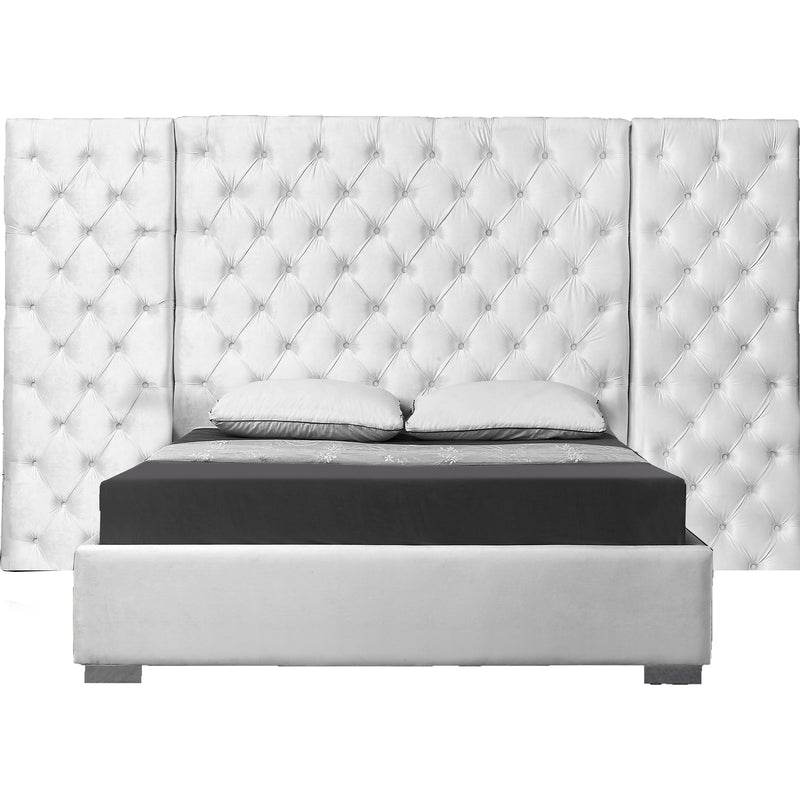 Meridian Grande White Velvet King Bed (3 Boxes) IMAGE 1