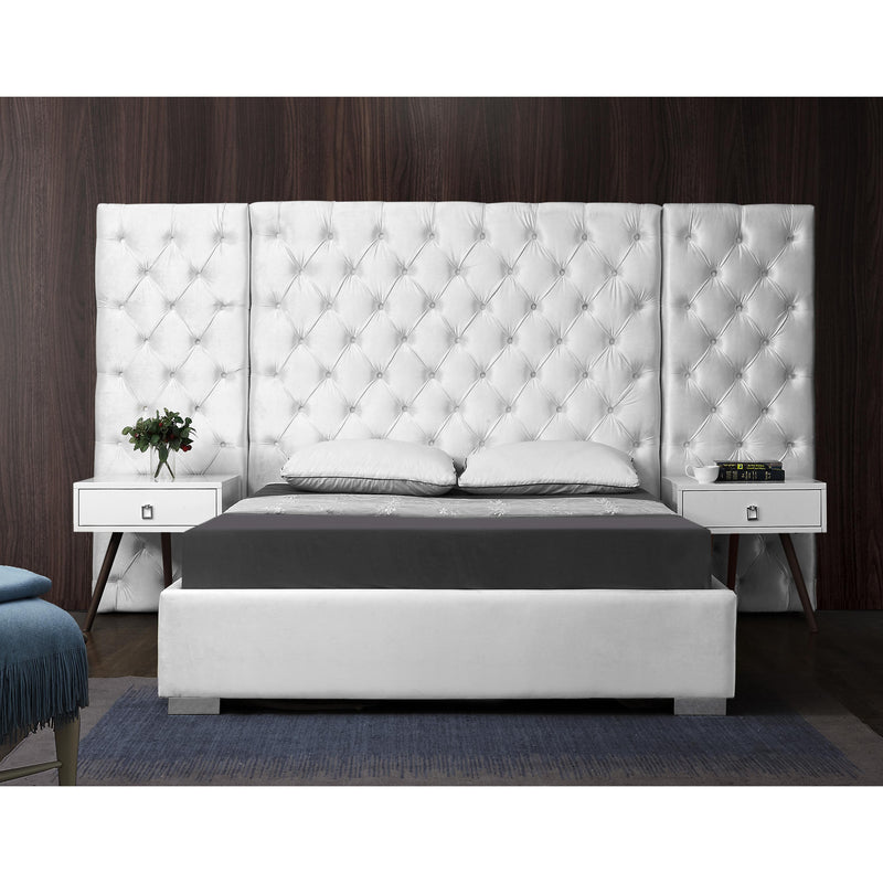 Meridian Grande White Velvet King Bed (3 Boxes) IMAGE 2