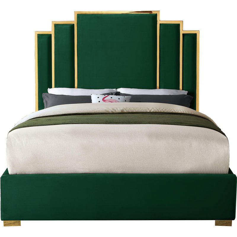 Meridian Hugo Green Velvet King Bed IMAGE 1