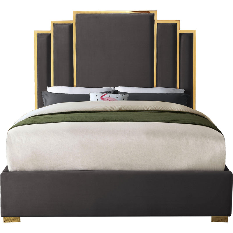 Meridian Hugo Grey Velvet King Bed IMAGE 1