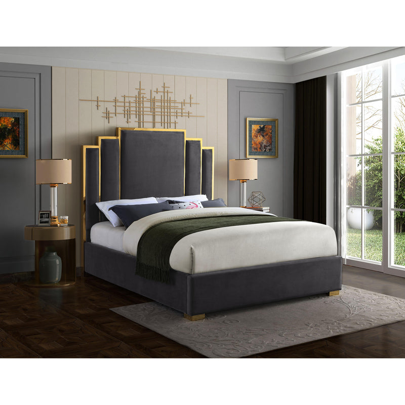 Meridian Hugo Grey Velvet King Bed IMAGE 2