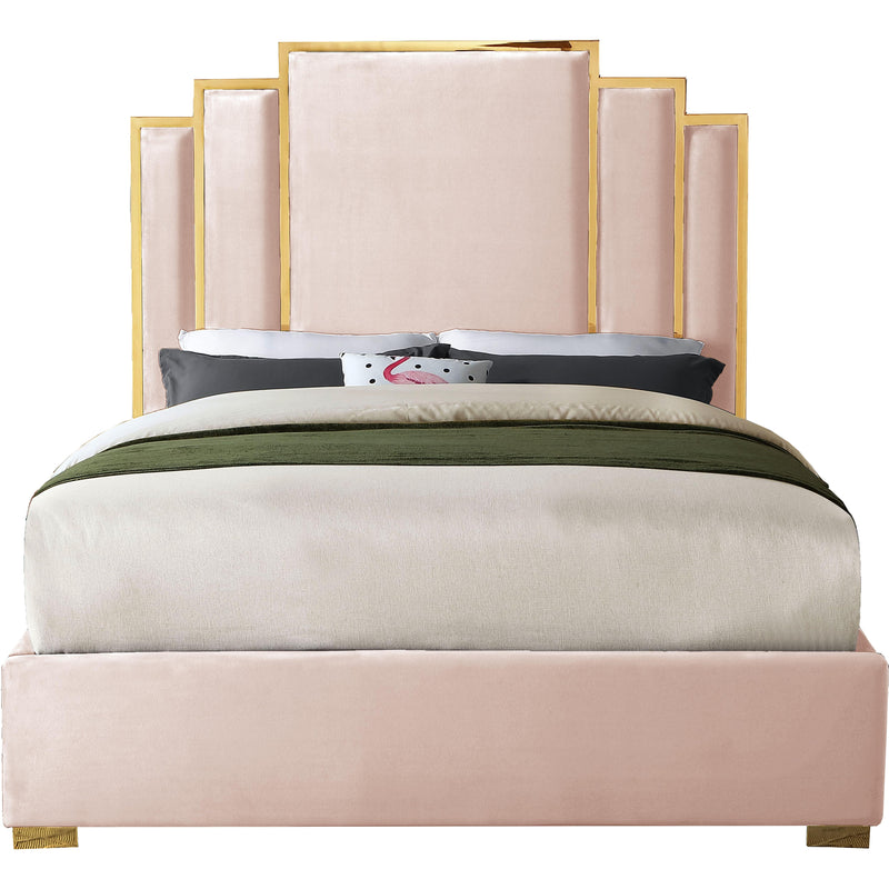 Meridian Hugo Pink Velvet King Bed IMAGE 1