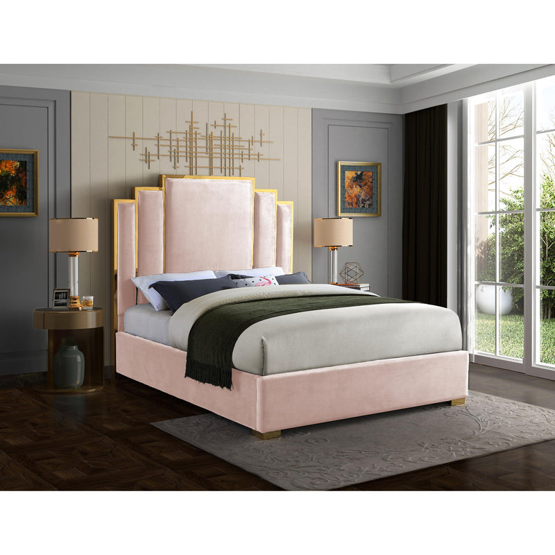 Meridian Hugo Pink Velvet King Bed IMAGE 2