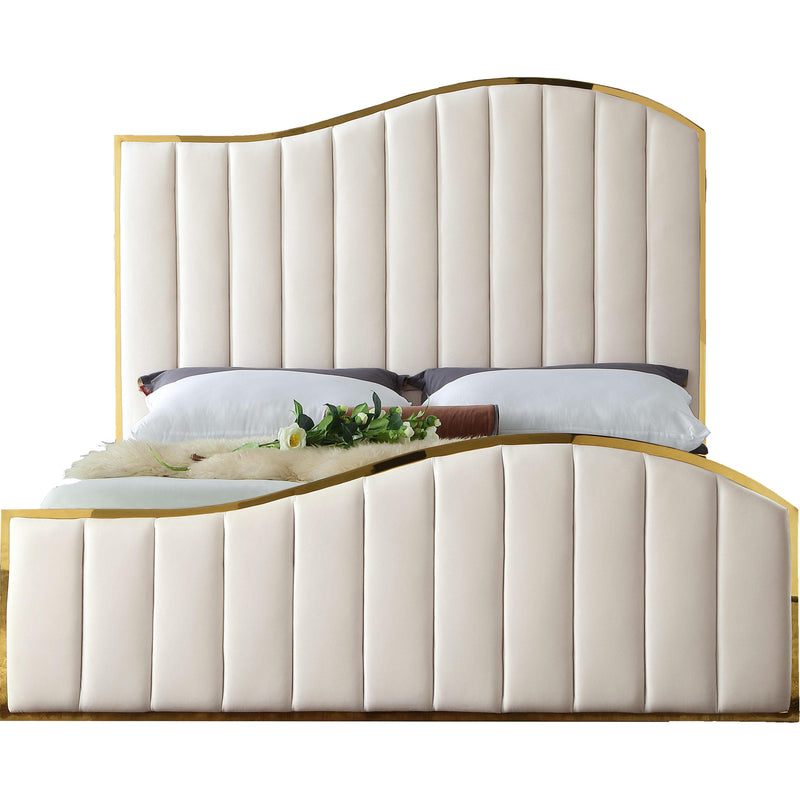 Meridian Jolie Cream Velvet Queen Bed (3 Boxes) IMAGE 1
