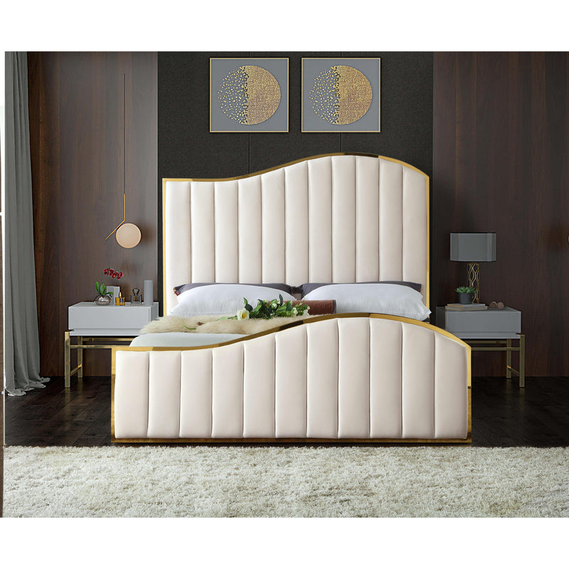 Meridian Jolie Cream Velvet Queen Bed (3 Boxes) IMAGE 2