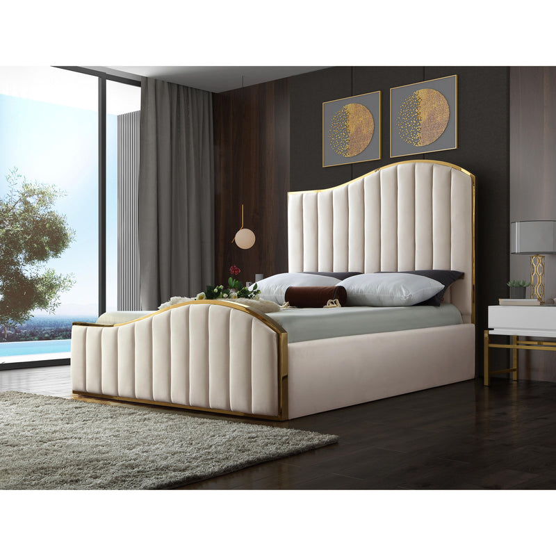 Meridian Jolie Cream Velvet Queen Bed (3 Boxes) IMAGE 3