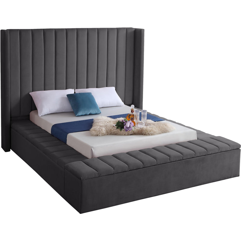 Meridian Kiki Grey Velvet Full Bed (3 Boxes) IMAGE 1