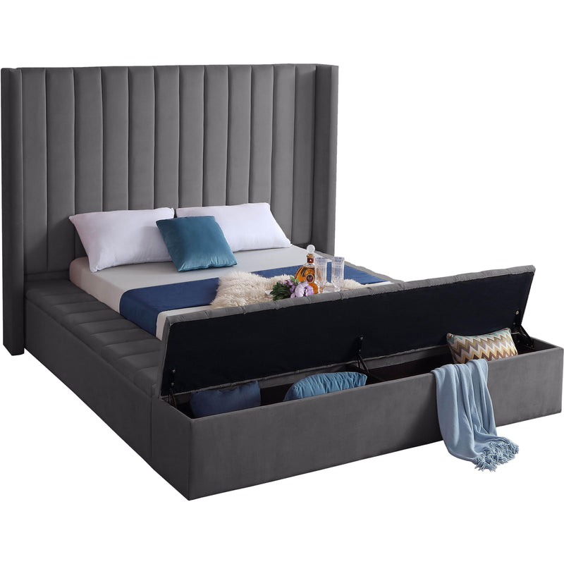 Meridian Kiki Grey Velvet Full Bed (3 Boxes) IMAGE 2