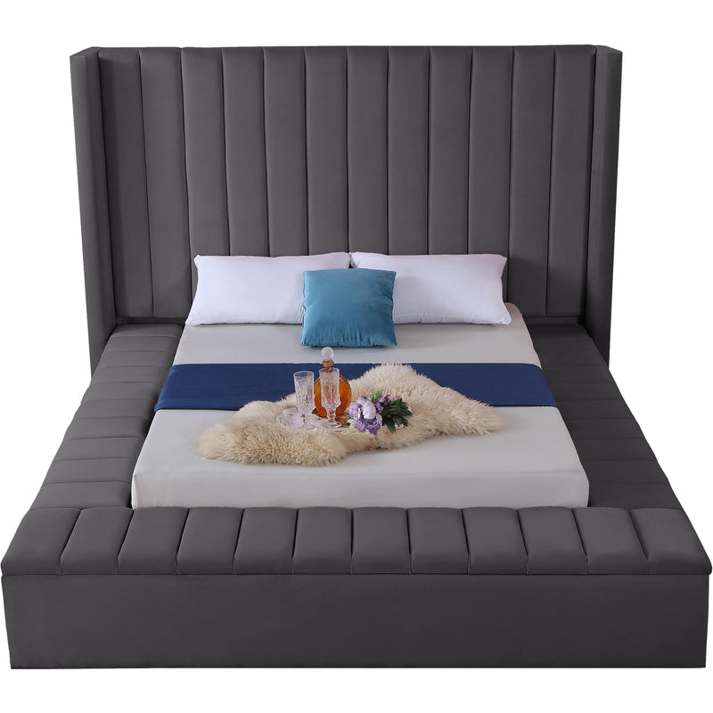 Meridian Kiki Grey Velvet Full Bed (3 Boxes) IMAGE 3