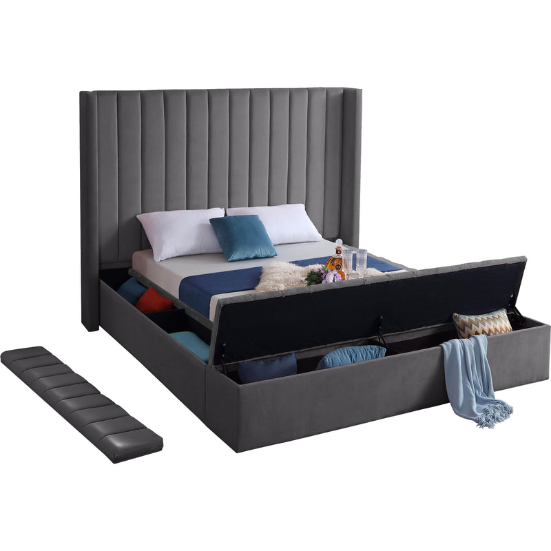 Meridian Kiki Grey Velvet Full Bed (3 Boxes) IMAGE 4