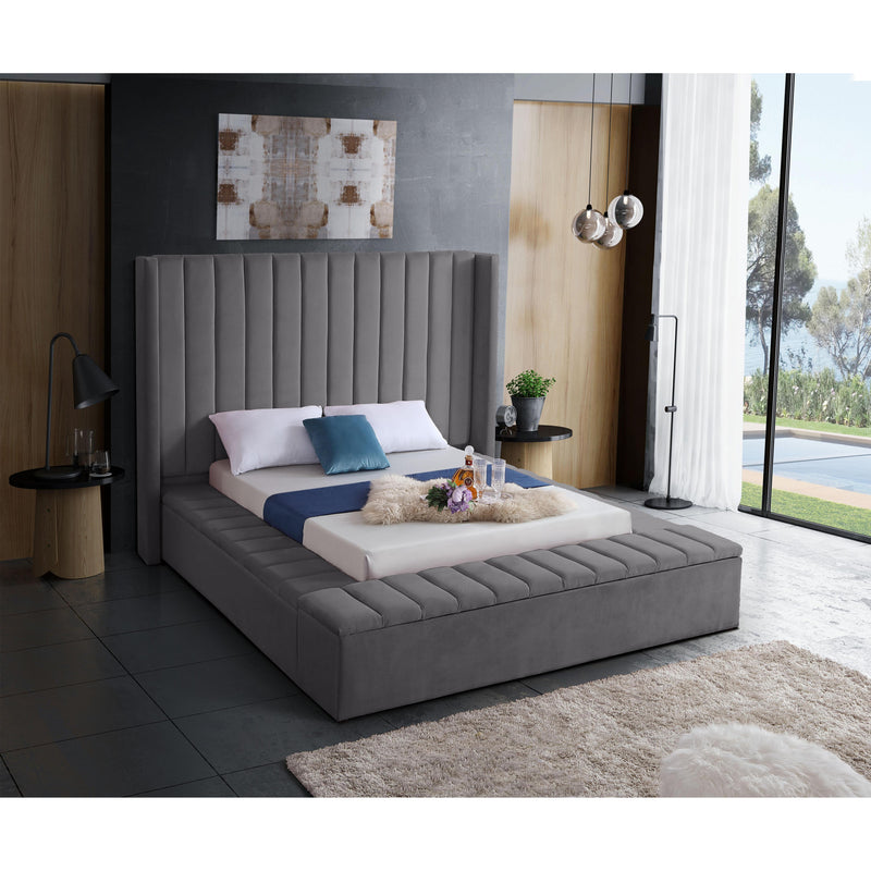 Meridian Kiki Grey Velvet Full Bed (3 Boxes) IMAGE 5