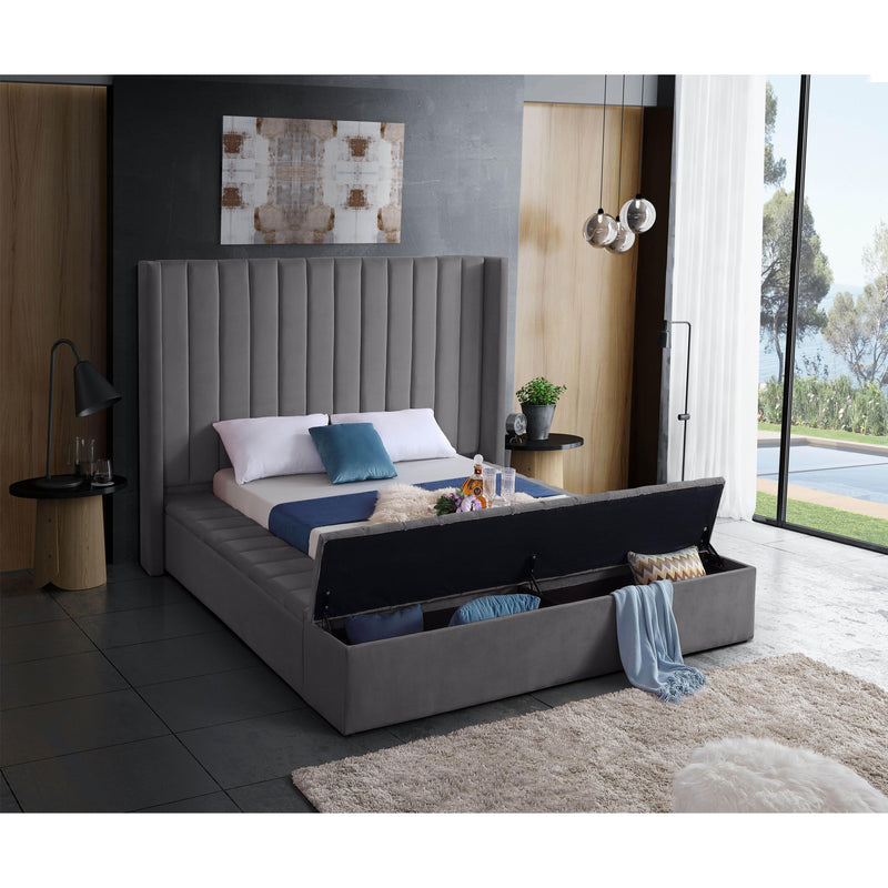 Meridian Kiki Grey Velvet Full Bed (3 Boxes) IMAGE 6