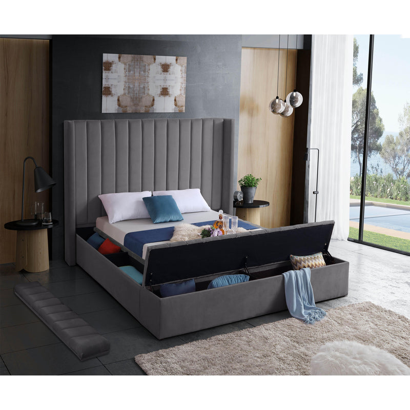 Meridian Kiki Grey Velvet Full Bed (3 Boxes) IMAGE 8