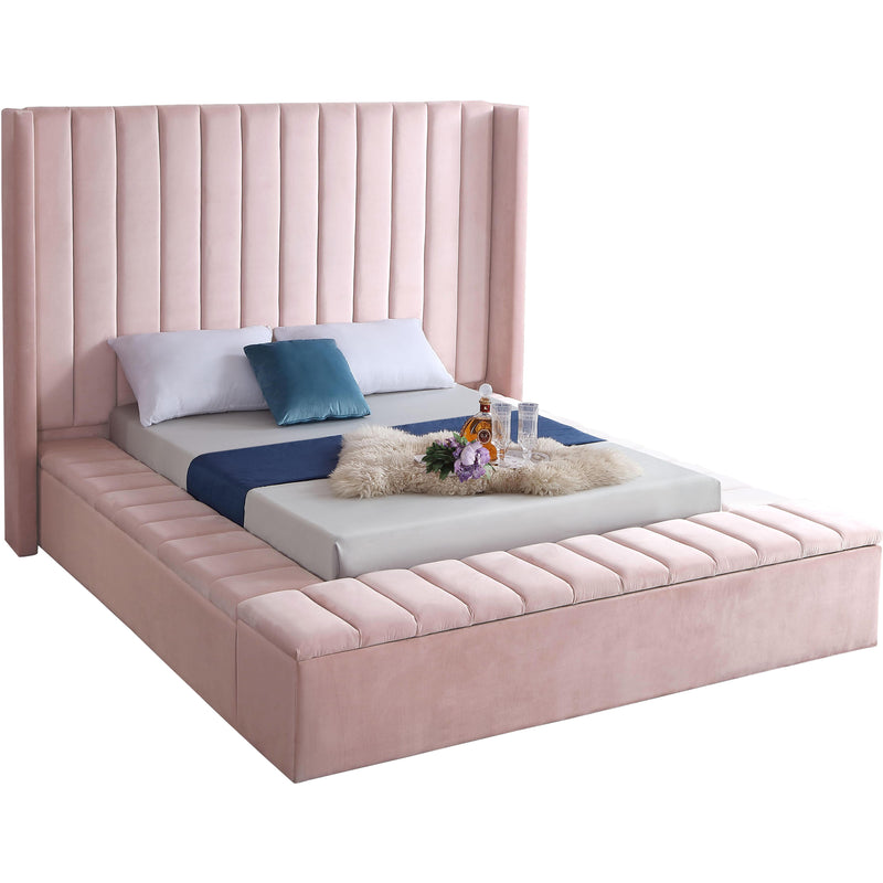 Meridian Kiki Pink Velvet Full Bed (3 Boxes) IMAGE 1