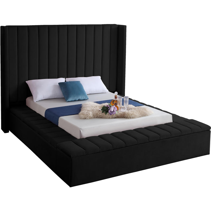 Meridian Kiki Black Velvet King Bed (3 Boxes) IMAGE 1