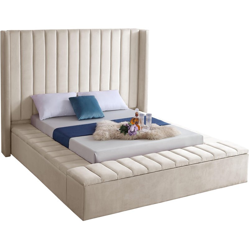 Meridian Kiki Cream Velvet King Bed (3 Boxes) IMAGE 1