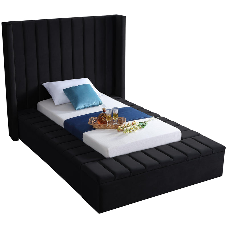 Meridian Kiki Black Velvet Twin Bed (3 Boxes) IMAGE 1