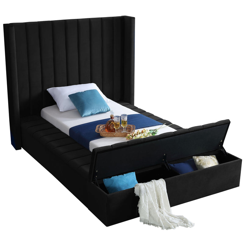 Meridian Kiki Black Velvet Twin Bed (3 Boxes) IMAGE 2