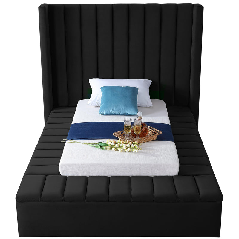 Meridian Kiki Black Velvet Twin Bed (3 Boxes) IMAGE 3