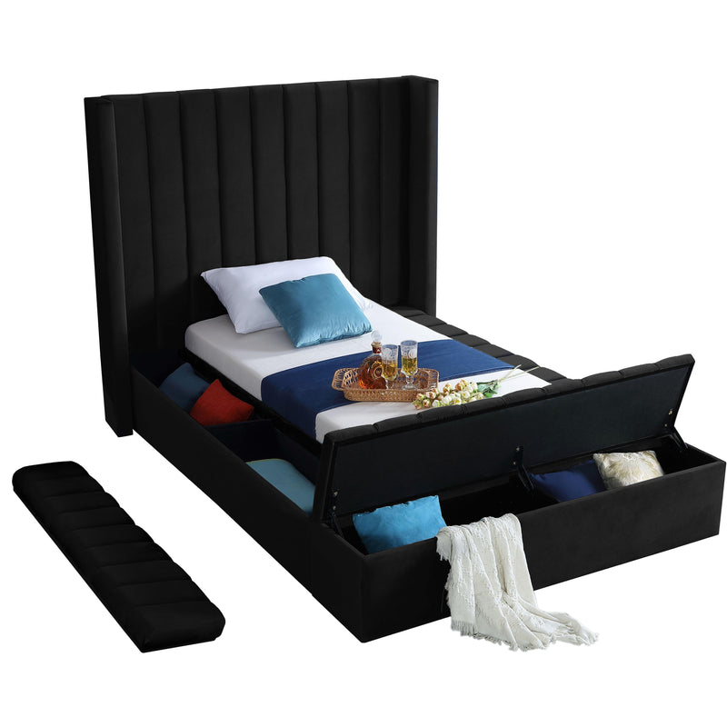 Meridian Kiki Black Velvet Twin Bed (3 Boxes) IMAGE 4