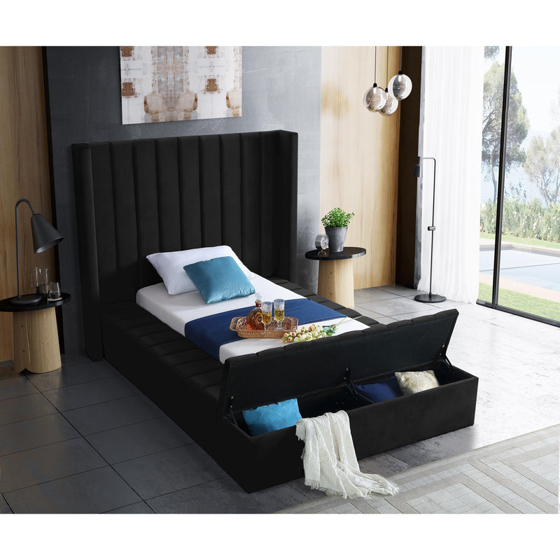 Meridian Kiki Black Velvet Twin Bed (3 Boxes) IMAGE 6