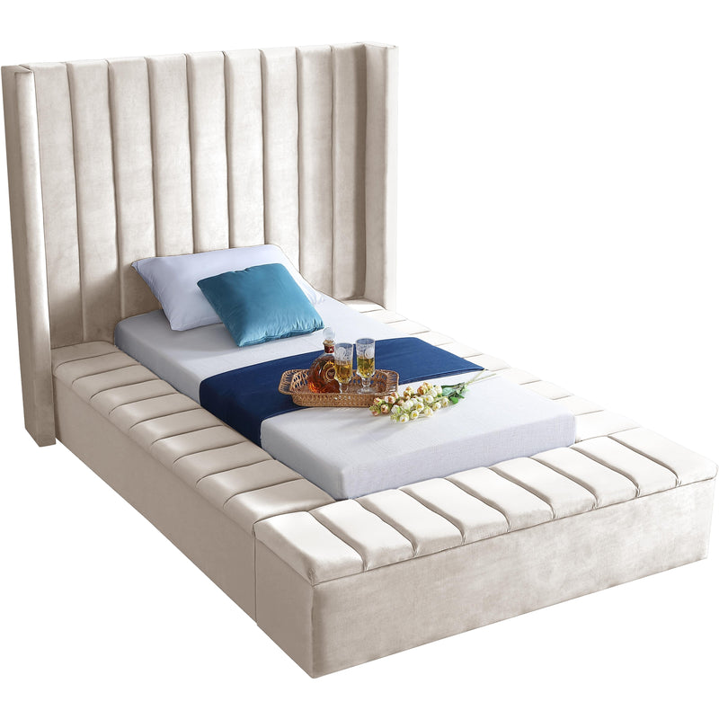 Meridian Kiki Cream Velvet Twin Bed (3 Boxes) IMAGE 1