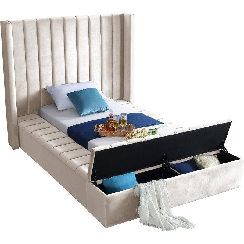 Meridian Kiki Cream Velvet Twin Bed (3 Boxes) IMAGE 2