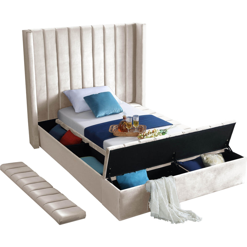 Meridian Kiki Cream Velvet Twin Bed (3 Boxes) IMAGE 4