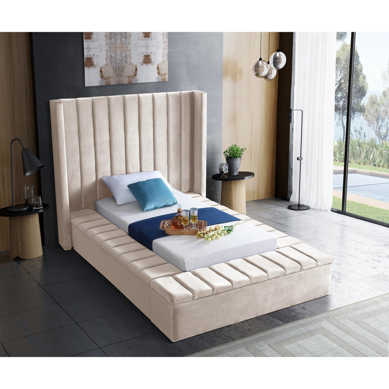 Meridian Kiki Cream Velvet Twin Bed (3 Boxes) IMAGE 5