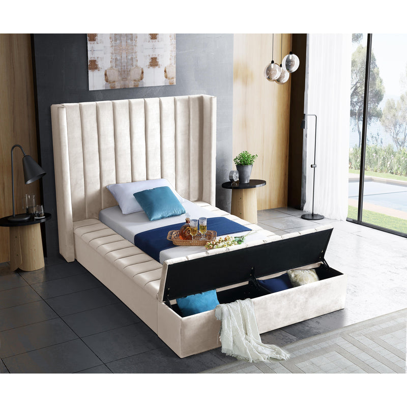 Meridian Kiki Cream Velvet Twin Bed (3 Boxes) IMAGE 6